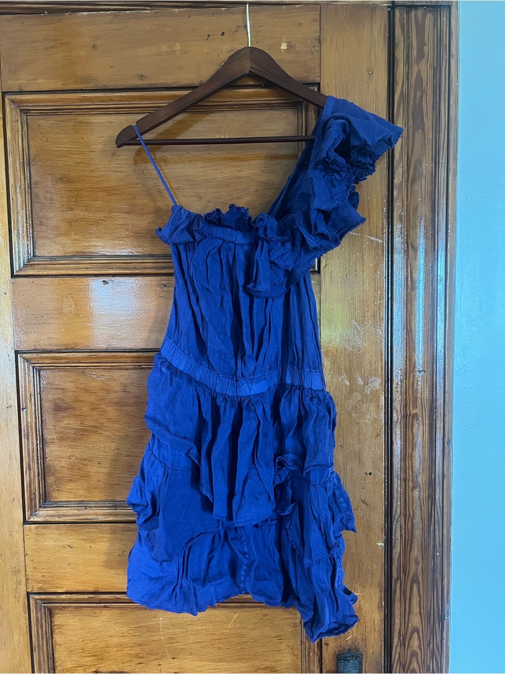 Isabel Marant Étoile Navy One-Shoulder Mini Dress